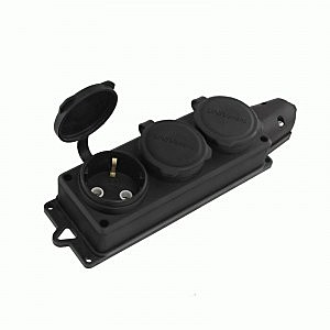 Колодка ОУ тройная 3 гн. с загл. каучук 2P+E 1x16A IP44 UNIVersal