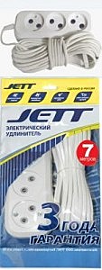 Удлинитель 2х0.75, 3 местный, 7м,  6А, Jett 