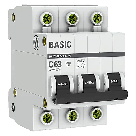 Автоматический выключатель ВА47-29 3P 63А хар-ка C 4,5кА EKF Basic