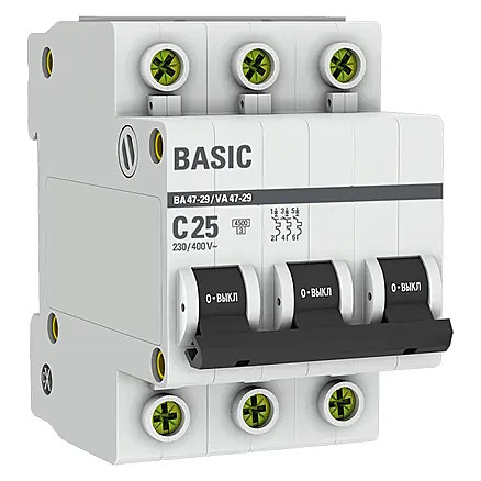Автоматический выключатель ВА47-29 3P 25А хар-ка C 4,5кА EKF Basic