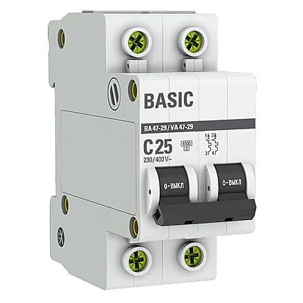 Автоматический выключатель ВА47-29 2P 25А хар-ка C 4,5кА EKF Basic