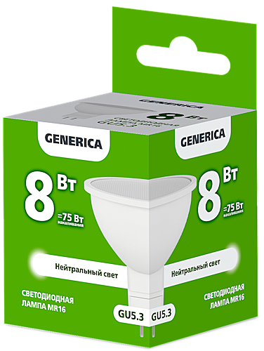 Лампа GENERICA MR16 GU5.3 8W(800lm) 4000K 50x52 матовая
