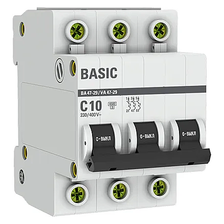 Автоматический выключатель ВА47-29 3P 10А хар-ка C 4,5кА EKF Basic 